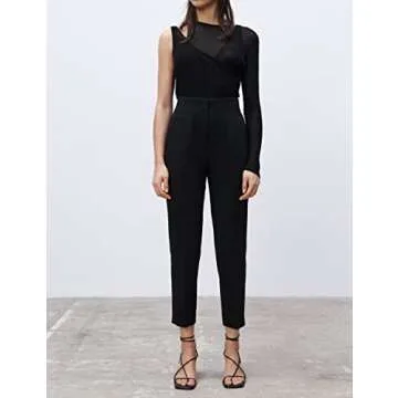 Ugerlov Women's High Waisted Dress Pants Work Business Casual Slacks Tapered Ankle Pants with Pockets, Black Large