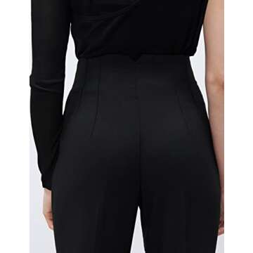 Ugerlov Women's High Waisted Dress Pants Work Business Casual Slacks Tapered Ankle Pants with Pockets, Black Large