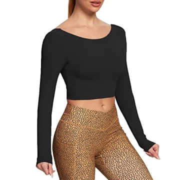 Aoxjox Long Sleeve Crop Tops for Women - Stylish and Supportive