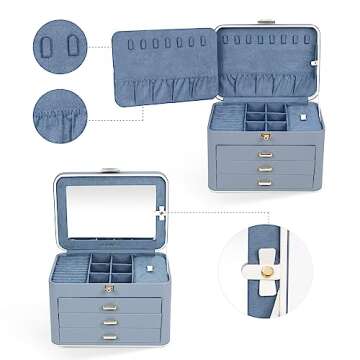 KAMIER Jewelry Boxes for Women, 4 Layer Jewelry Organizer with Mirror, 3 Drawers, Large Jewelry Box ...