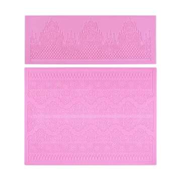 Embossing Lace Fondant Molds, Multi Circle Flowers Lace Mat Wedding Cake Decoration Tool, Rattan Shaped Cupcake Mat Silicone Molds Set of 2