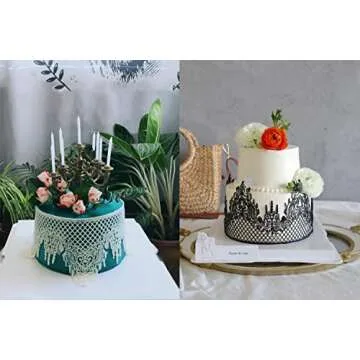 Embossing Lace Fondant Molds, Multi Circle Flowers Lace Mat Wedding Cake Decoration Tool, Rattan Shaped Cupcake Mat Silicone Molds Set of 2