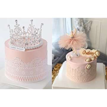 Embossing Lace Fondant Molds, Multi Circle Flowers Lace Mat Wedding Cake Decoration Tool, Rattan Shaped Cupcake Mat Silicone Molds Set of 2