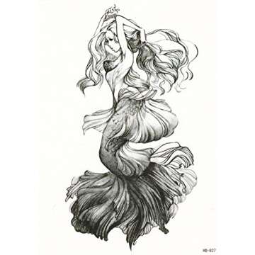 DaLin Large Temporary Tattoos, 4 Sheets (Mermaid Combing hair)