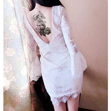 DaLin Large Temporary Tattoos, 4 Sheets (Mermaid Combing hair)