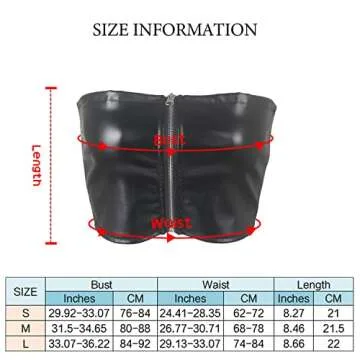 Yunison PU Faux Leather Tube Tops for Women with Zipper Sleeveless Solid Camisole Vest Crop Tank Top Black