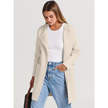ANRABESS Women's Open Front Knit Lightweight Cardigan Casual Long Coatigan Sweater Lady Jacket Coat 2024 Fall Outerwear Beige Large