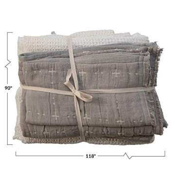 Creative Co-Op Cotton Waffle Weave Bed Cover with 2 Stitched Shams, King, White & Grey Bedspread