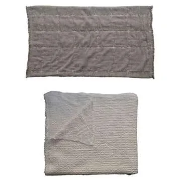 Creative Co-Op Cotton Waffle Weave Bed Cover with 2 Stitched Shams, King, White & Grey Bedspread