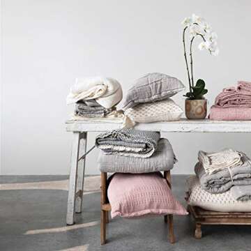 Creative Co-Op Cotton Waffle Weave Bed Cover with 2 Stitched Shams, King, White & Grey Bedspread