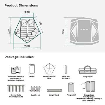 ACACIA Space Tent, 2 to 3 Person Pop Up Camping Tent with 8 Windows and Footprint, Waterproof Windproof Easy Setup Hub Tent for Family Camping, Hiking and Glamping, Moonstone