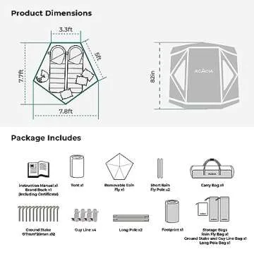 ACACIA Space Tent, 2 to 3 Person Pop Up Camping Tent with 8 Windows and Footprint, Waterproof Windproof Easy Setup Hub Tent for Family Camping, Hiking and Glamping, Moonstone