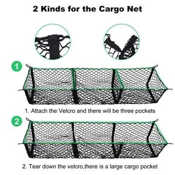 Detachable Cargo Net Trunk Bed Organizer for Ford/Dodge/GMC/Chevy Silverado/Toyota/Nissan/Honda and Pickup Truck, 43" Mesh Storage Net Heavy Duty Cargo Net with 3 Pocket