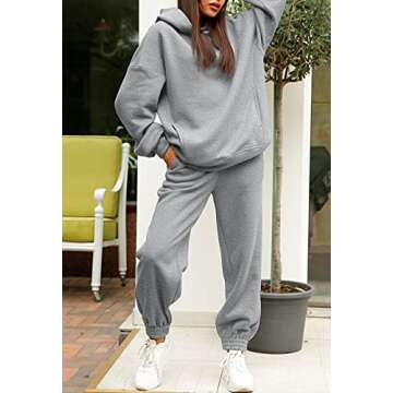 Fixmatti Women Hoodie Tracksuit Jogging Suit Oversized Long Pant Sweatsuit Workout Set Grey M