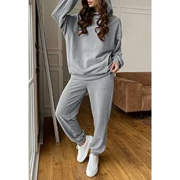 Fixmatti Women Hoodie Tracksuit Jogging Suit Oversized Long Pant Sweatsuit Workout Set Grey M