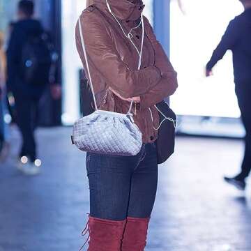 NAARIIAN Trendy Dumpling Ruched Clutch Cloud Shape Dupe Chunky Chain Shoulder Bag PU Leather Woven Handbag(Blue S)