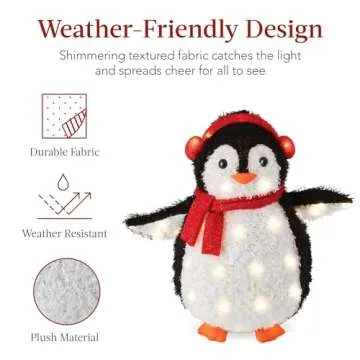 Best Choice Products 2-Piece Lighted Penguin Family, 3ft Pop-Up Outdoor Christmas Holiday Decoration w/ 150 LED Lights, Multicolored Lights - Red