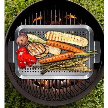 COOK TIME Grill Pan Set of 2, BBQ Grill Topper for Outdoor Grill, Stainless Steel Grilling Baskets with Holes and Handles, Perforated Food Tray Barbecue Accessories for Vegetable, Fish, Meat, Seafood