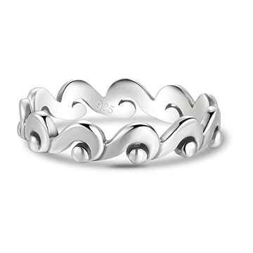 BORUO 925 Sterling Silver Ring, Wave Hawaiian Ring Comfort Fit Band Size 5