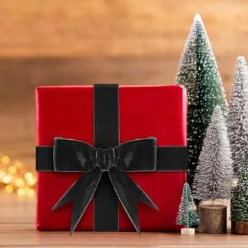 Syhood 75 Yards/ 3 Rolls Christmas Vintage Velvet Ribbon, Wide Velvet Ribbon Rolls for Valentine's Day Wedding DIY Handmade Gift Wrapping Craft Project(1 1/2'', 1'', 2/5'',Black)