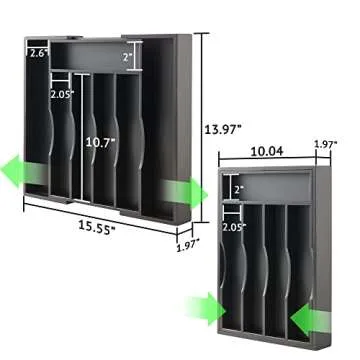 oridom Expandable Bamboo Kitchen Drawer Organizer for Cutlery and Utensils, Adjustable Bamboo Wood Cutlery Tray in Drawer for Flatware and Silverware in Kitchen, 5-7 Slots, (Black)