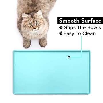 CatGuru Cat Food Mat, Small & Large Pet Food Mat, 100% Waterproof Cat Mat for Food and Water, Silicone Mat for Cat Bowls, Non-Slip Mat for Cat Food and Water Bowl or Cat Water Fountain (Small, Aruba)