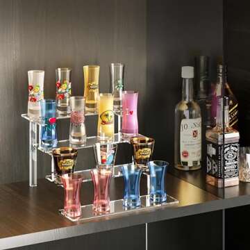 WINKINE Acrylic Display Shelves, Perfume Stand, Makeup Display Stands, 4 Tier Figurine Acrylic Riser...