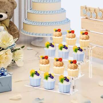 WINKINE Acrylic Display Shelves, Perfume Stand, Makeup Display Stands, 4 Tier Figurine Acrylic Riser Displays, Cupcake Stand Clear Cologne Organizer for Bedroom, Cabinet, Countertop, Desktop, 2 Pack