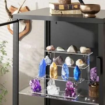 WINKINE Acrylic Display Shelves, Perfume Stand, Makeup Display Stands, 4 Tier Figurine Acrylic Riser Displays, Cupcake Stand Clear Cologne Organizer for Bedroom, Cabinet, Countertop, Desktop, 2 Pack