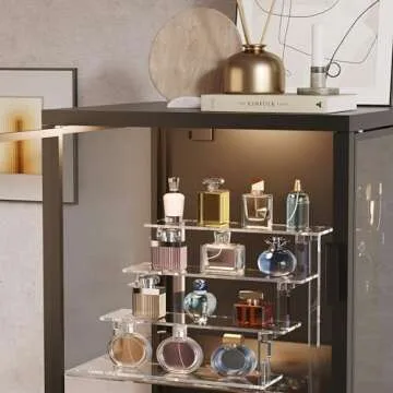 WINKINE Acrylic Display Shelves, Perfume Stand, Makeup Display Stands, 4 Tier Figurine Acrylic Riser Displays, Cupcake Stand Clear Cologne Organizer for Bedroom, Cabinet, Countertop, Desktop, 2 Pack