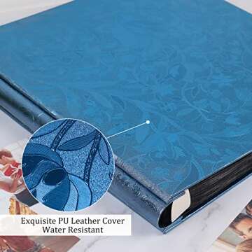 RECUTMS Photo Album 4x6 600 Photos PU Leather Cover Large Wedding Photo Books Black Pages Horizontal and Vertical Family Album Gift Memory Book (Blue S-Leaf)