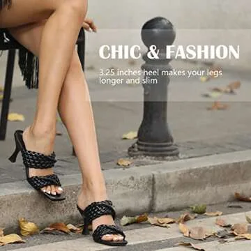 WSKEISP Women's Braided Heels Sandals Square Stiletto Mules Slip On Open Toe Backless Heeled Slippers Fashion Sexy Dress Wedding High Heel Slides