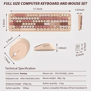 KOOTOP Wireless Keyboard and Mouse Combo in Milk Tea