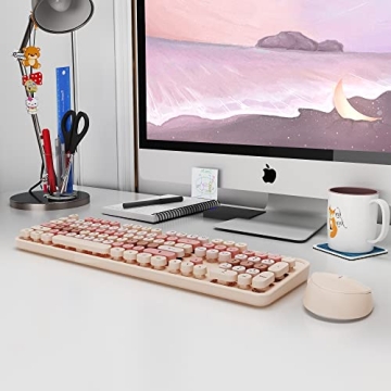 KOOTOP Wireless Keyboard and Mouse Combo in Milk Tea