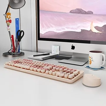 KOOTOP Wireless Keyboard and Mouse Combo in Milk Tea