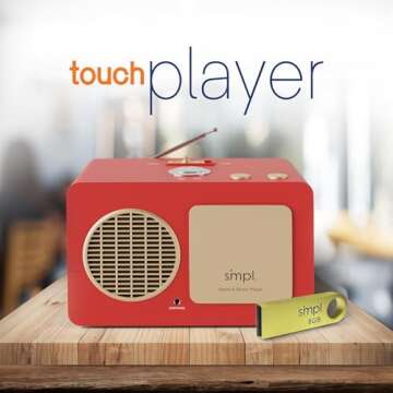 SMPL One-Touch Music Player & Radio - Audiobooks, MP3, Retro Wooden Design, Quality Sound, 8GB USB w/ 40 Nostalgic Hits, Songs of America, Durable Build, Live Technical Support