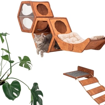 Stylish Wall Cat Shelves for Indoor Cats - Rustic Wooden Decor