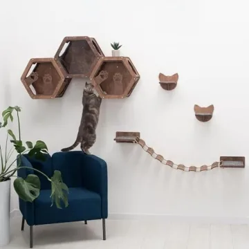 Rustic Wall Mounted Cat Shelves for Indoor Cats