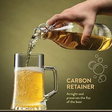 Bormioli Rocco Giara Swing Top Bottles 33 ¾ Ounce/1 Liter (6 Pack) ROUND Clear Glass Grolsch Flip Top Bottle With Stopper