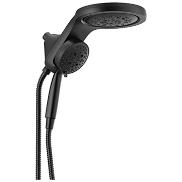 Delta Faucet HydroRain 5-Spray H2Okinetic Dual Shower Head with Handheld Spray, Black Shower Head wi...