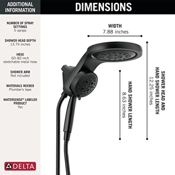 Delta HydroRain Dual Shower Head with Handheld Spray in Matte Black