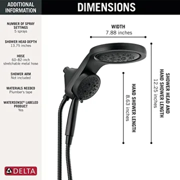 Delta HydroRain Dual Shower Head with Handheld Spray in Matte Black