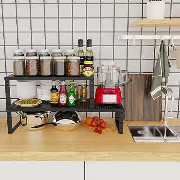 Jojocross Expandable Adjustable Stackable Kitchen Organizer, Spice Rack,Metal Pantry Storage Shelves...