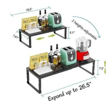 Jojocross Expandable Adjustable Stackable Kitchen Organizer, Spice Rack,Metal Pantry Storage Shelves Racks,Counter Shelf for Cabinets, Countertop, Cupboard(1 Pack/Medium/Black)