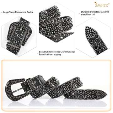 JASGOOD Women Men Rhinestones Belt,Bling Western Cowgirl Cowboy Studded Leather Belt Diamond Waist Belt for Jeans Pants
