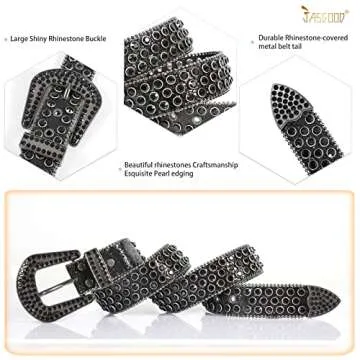 JASGOOD Women Men Rhinestones Belt,Bling Western Cowgirl Cowboy Studded Leather Belt Diamond Waist Belt for Jeans Pants