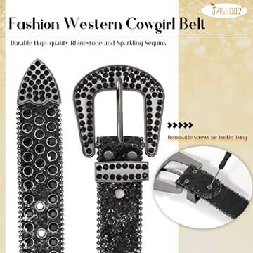 JASGOOD Women Men Rhinestones Belt,Bling Western Cowgirl Cowboy Studded Leather Belt Diamond Waist Belt for Jeans Pants