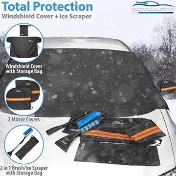 Car Windshield Cover for Ice and Snow Kit (Fits All Cars) Includes Ice Scraper and Side Mirror Covers - Winter Car Accessories