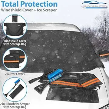 Car Windshield Cover for Ice and Snow Kit (Fits All Cars) Includes Ice Scraper and Side Mirror Covers - Winter Car Accessories