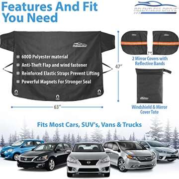 Car Windshield Cover for Ice and Snow Kit (Fits All Cars) Includes Ice Scraper and Side Mirror Covers - Winter Car Accessories